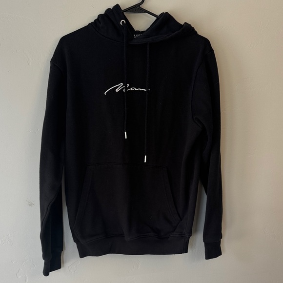 Boohoo Mens Black Hoodie with Signature Script - Picture 1 of 3